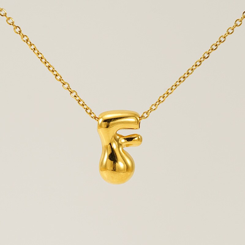 Gold color / 1 Piece Simple Series Daily Letter F Titanium Steel 18K Gold Plated Unisex Pendant Necklaces Picture6